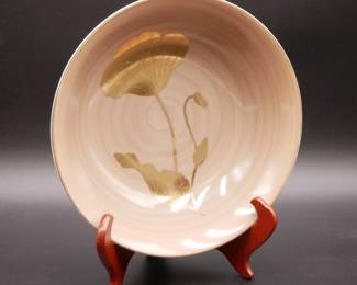 Warm Taupe Decorative Bowl w/Gold Poppy
