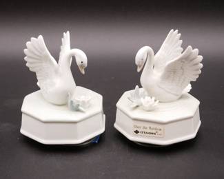 Pair of Otagiri Ceramic Swan Music Boxes
