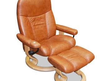 Vintage Ekornes Stressless Cognac Leather Lounge Chair with Footrest
