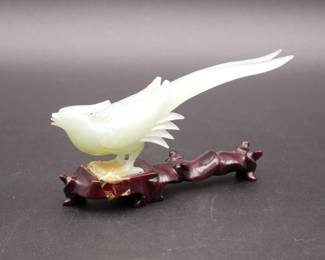 Carved Jade Bird on Rosewood Branch
