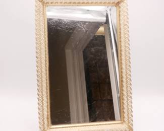 Gold Tone Filigree Framed Footed Vanity Mirror Tray
