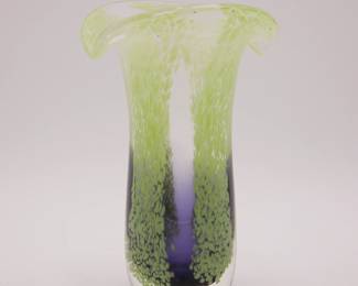 Mottled Green & Purple Art Glass Vase

