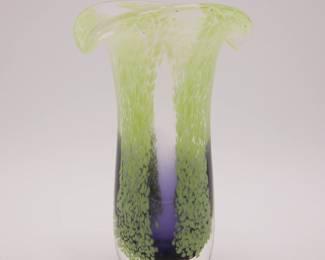 Mottled Green & Purple Art Glass Vase

