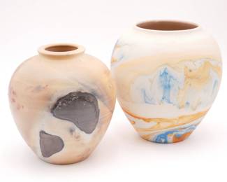 Nemadji Pottery Swirl Painted Pottery (Total of 2)
