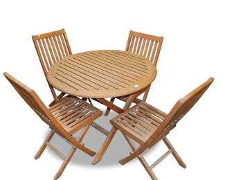 Country Casual Teak Outdoor Dining Set with Folding Chairs
