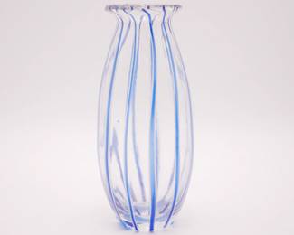 Clear Glass Vase w/Blue Stripes
