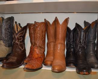 Lucchese, Justin, Rios of Mercedes Boots -most are 10 1/2B
Exotics- Lizard, Sea Turtle,  Buffalo and more!
