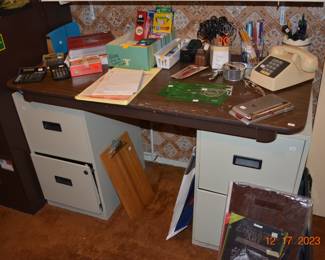 File drawers - office supplies - vintage push button phone 