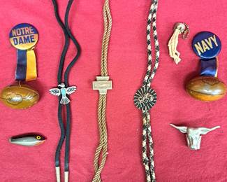 BOLO TIES NAVY & NOTRE DAME FOOTBALL PINS LOT
