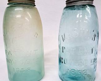 ANTIQUE BLUE GLASS MASON JARS 2 PC LOT