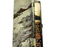 170.5 GRAMS Fine Sterling Silver Asian Incised & Sterling mixed metal cigarette case Etched inside and out Mount Fuji Signed
