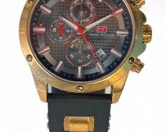 Mini Focus Watch, Chronograph Large Face, Black Rubber Buckle Band
