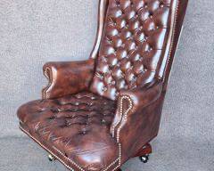 20th Century Tufted Leather Adjustable Lounge Chair Brass Tack Trim Swivel
