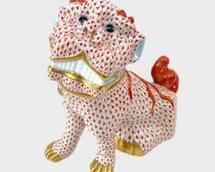 Herend Porcelain Large 10 Rust Fishnet Foo Dog Figurine
