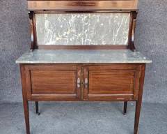 Antique Arts and Crafts Inlaid Marble Top and Marble Back Side Board
