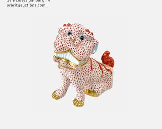 Herend Porcelain Large 10 Rust Fishnet Foo Dog Figurine
