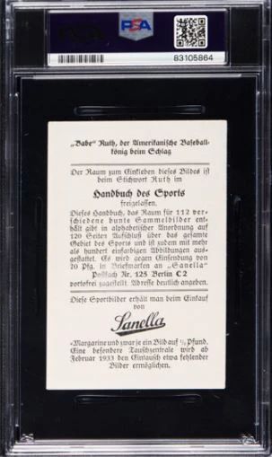 Babe Ruth - 1932 Sanella Margarine Card - Back of card is shown - PSA 4 - $1,295.00