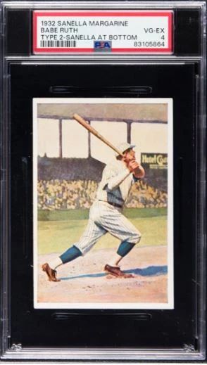Babe Ruth - 1932 Sanella Margarine Car - Type 2 - Pretty Card of the Hall of Fame Legend - Graded Very Good to Excellent - PSA 4 - $1,295.00