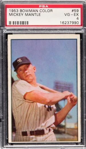 MIckey Mantle - 1953 Color Bowman #59 - Yankee Hall of Famer - This set is one of the first with color photos of players - Graded Very Good to Excellent - PSA 4 - $2,995.00