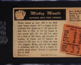 Mickey Mantle 1955 Bowman #202  SGC 3 Back - $699.00