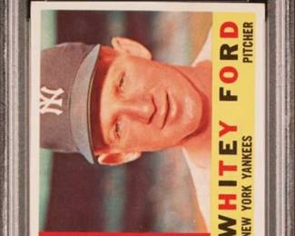 Whitey Ford - 1960 Topps - New York Yankees Pitcher - Winner of More World Series Games than any other pitcher - Pitched 2 Shut Outs in 1960 World Series - 1 Shut Out in 1961 World Series - Hall of Fame - Graded Excellent to Mint - $179.00