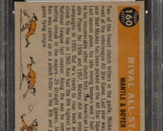 Mickey Mantle Ken Boyer 1958 Topps 160 PSA 6 Back -$179.00