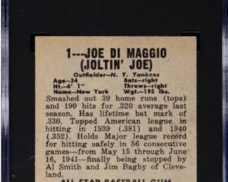 Joe DiMaggio 1948 Leaf 1 SGC 1 Back - $995.00