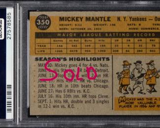 Mickey Mantle 1960 Topps PSA 6 585 Back Sold