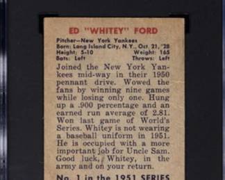 Whitey Ford 1951 Bowman 1 SGC 2 Back of Card - $399.00
