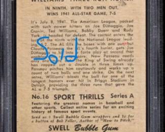 Ted Williams Joe DiMaggio Joe Gordon 1948 Swell Sports Thrills Three Run Homer in Ninth PSA 3 Back Sold