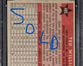 Ted Williams 1958 Topps 485 All Star PSA 8 Back Sold