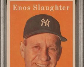 Enos Slaughter - 1958 Topps - Hall of Fame Outfielder - New York Yankees were World Series Champs in 1958 - Graded Near Mint - PSA 7 - $129.00
