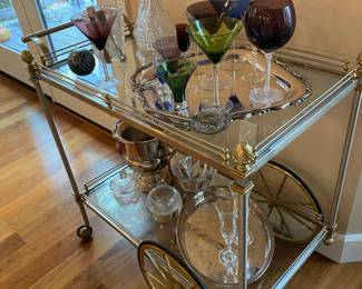Regency Gold/Silver Tone with Glass Top Two Tier Bar Cart