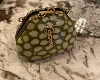 Limoges Porcelain Green Purse Trinket Box