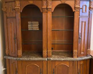 Ornately Carved Double Bookcase with Storage