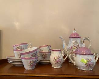 Opalescent White/Pink Floral Pattern China Set - Made in Japan