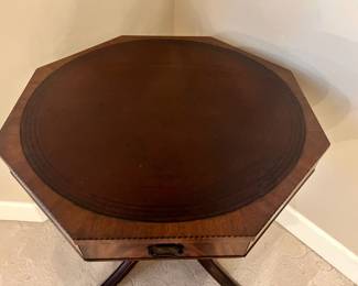 Leather Top Mahogany Hexagonal Pedestal Table