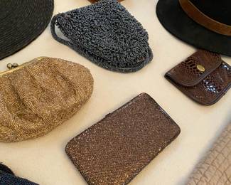 Brown Beaded Clutch Wallet, Gold Beaded Clutch Purse