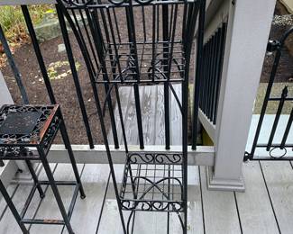 Two Tier Square Black Metal Plant Stand with Basket Top