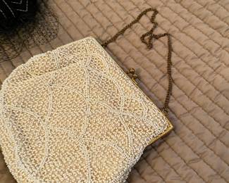 Cream Beaded Clutch Purse - Made in France