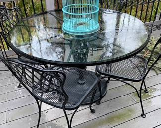 Black Wrought Iron with Glass Top Patio Table with Chairs