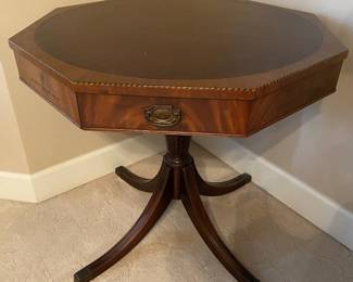 Leather Top Mahogany Hexagonal Pedestal Table