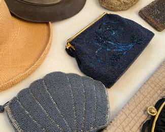 Blue Beaded Clutch Purse, Gray Beaded Shell Themed Clutch Purse