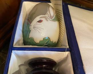 Painted Egg with Bunny Design and Stand