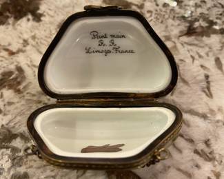 Limoges Porcelain Green Purse Trinket Box