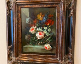 Ornate Framed Floral Oil Painting by L.G.
