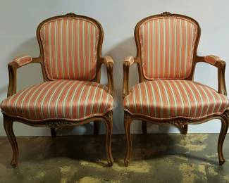 Pair Carved Petite French Arm Chairs