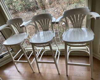 Set 3 White 30” Barstools Vintage Radomsko ZMG Bentwood Thonet Style 