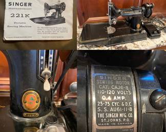 ANTIQUE FEATHERWEIGHT 221K SINGER SEWING MACHINE Rare Red S