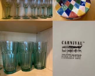Set of 2 Carnival hand Ptd Collection Plate/Pasta Bowls
Set 6 Sea Green Tumblers
14 Sea Green 8-3/4” Wine Goblets 